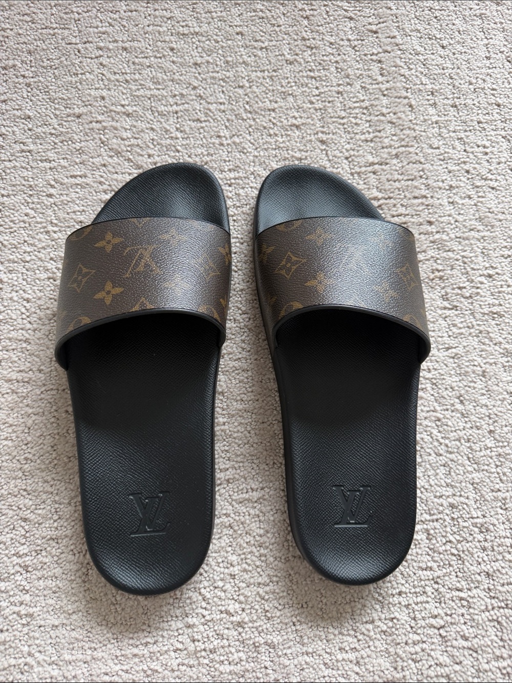 Louis Vuitton Monogram Men’s Slide Sandals in Brown and Black